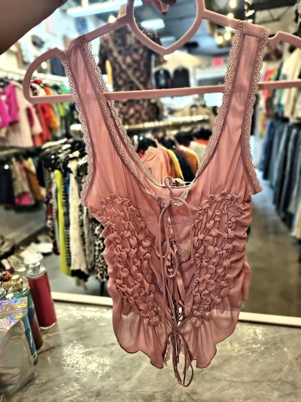 Zara Pink Lace Ruffle Tank Top Size Small